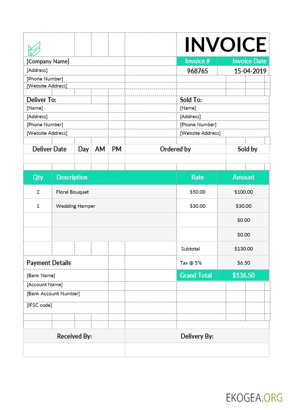 Modèle de facture de magasin de fleurs